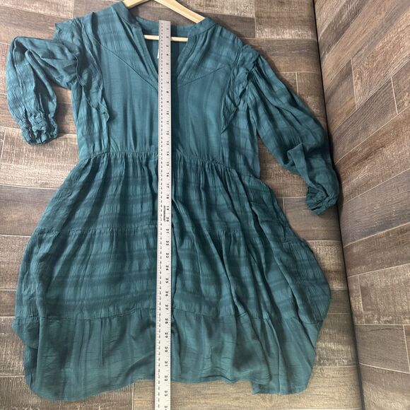 Amadi Anthropologie‎ Dress Small Green Rossi Tunic Ruffled Ruched Boho - Picture 6 of 10